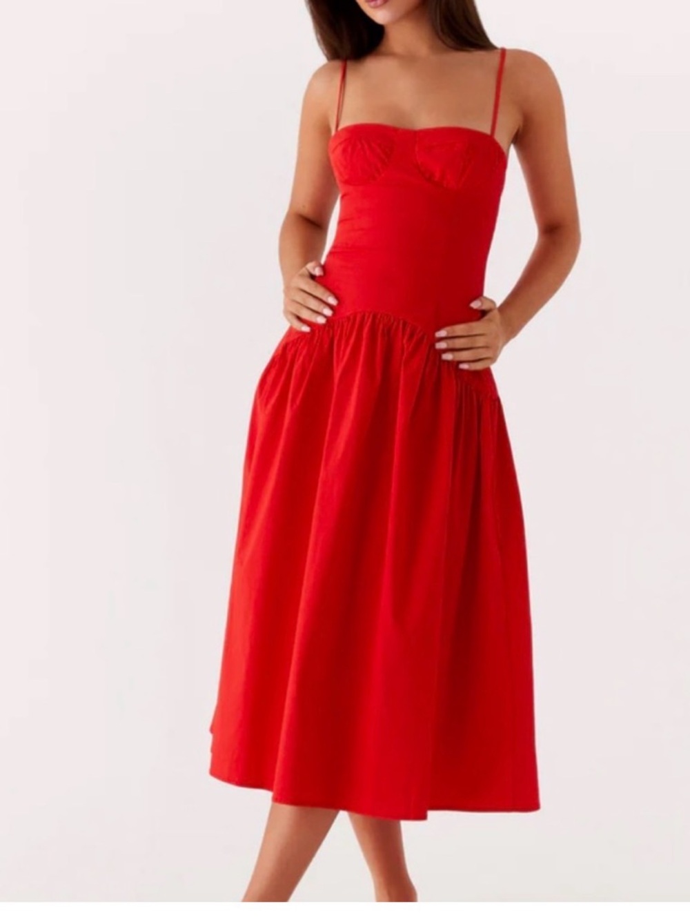Peppermayo Yvette Red Corset Midi Dress Size 2